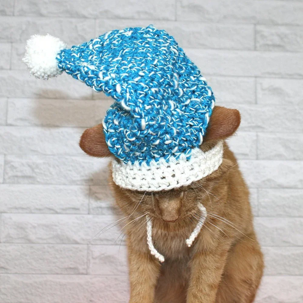 HAND CRAFTED Crochet Stocking Cap Blue Hat Costume Photo Prop Ski Trip